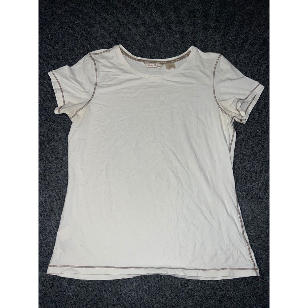 Tommy Bahama Mens Large White Cotton Modal Short Sleeve T-Shirt Contrast Stitch